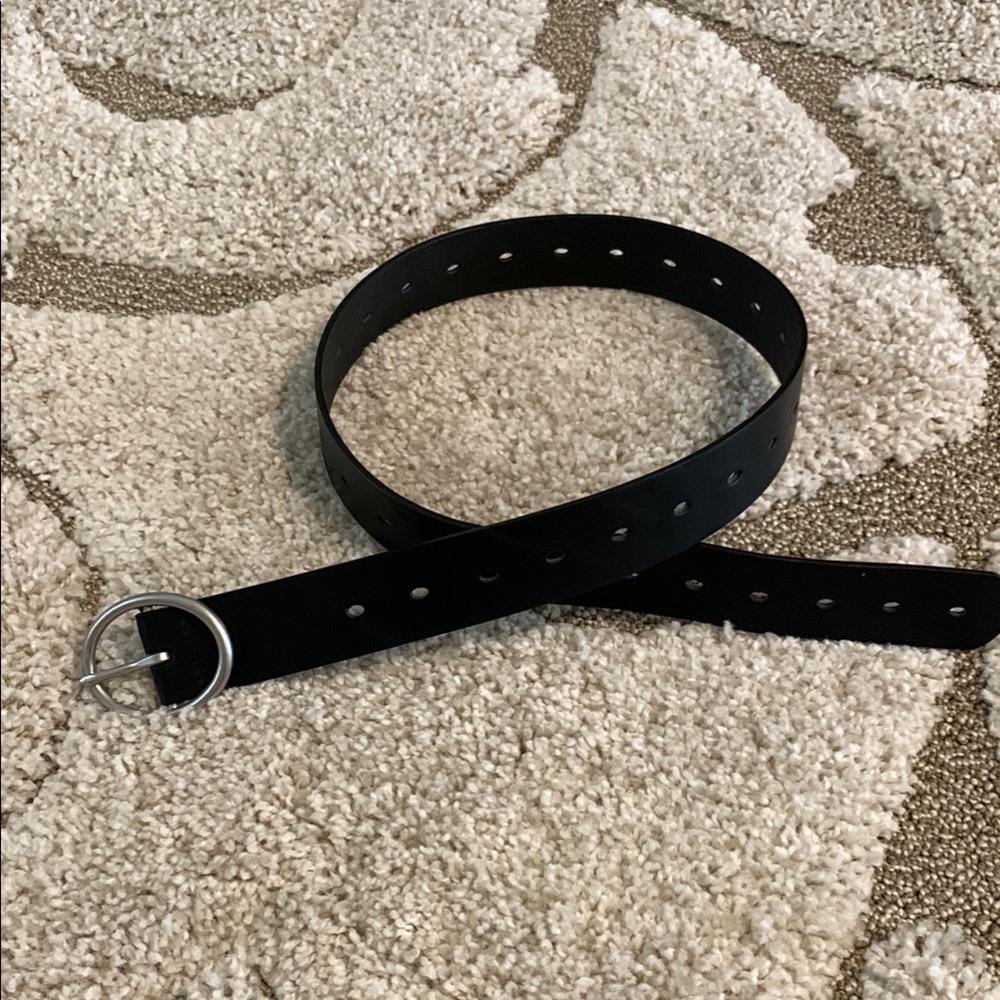 Black Leather Belt with Silver Buckle